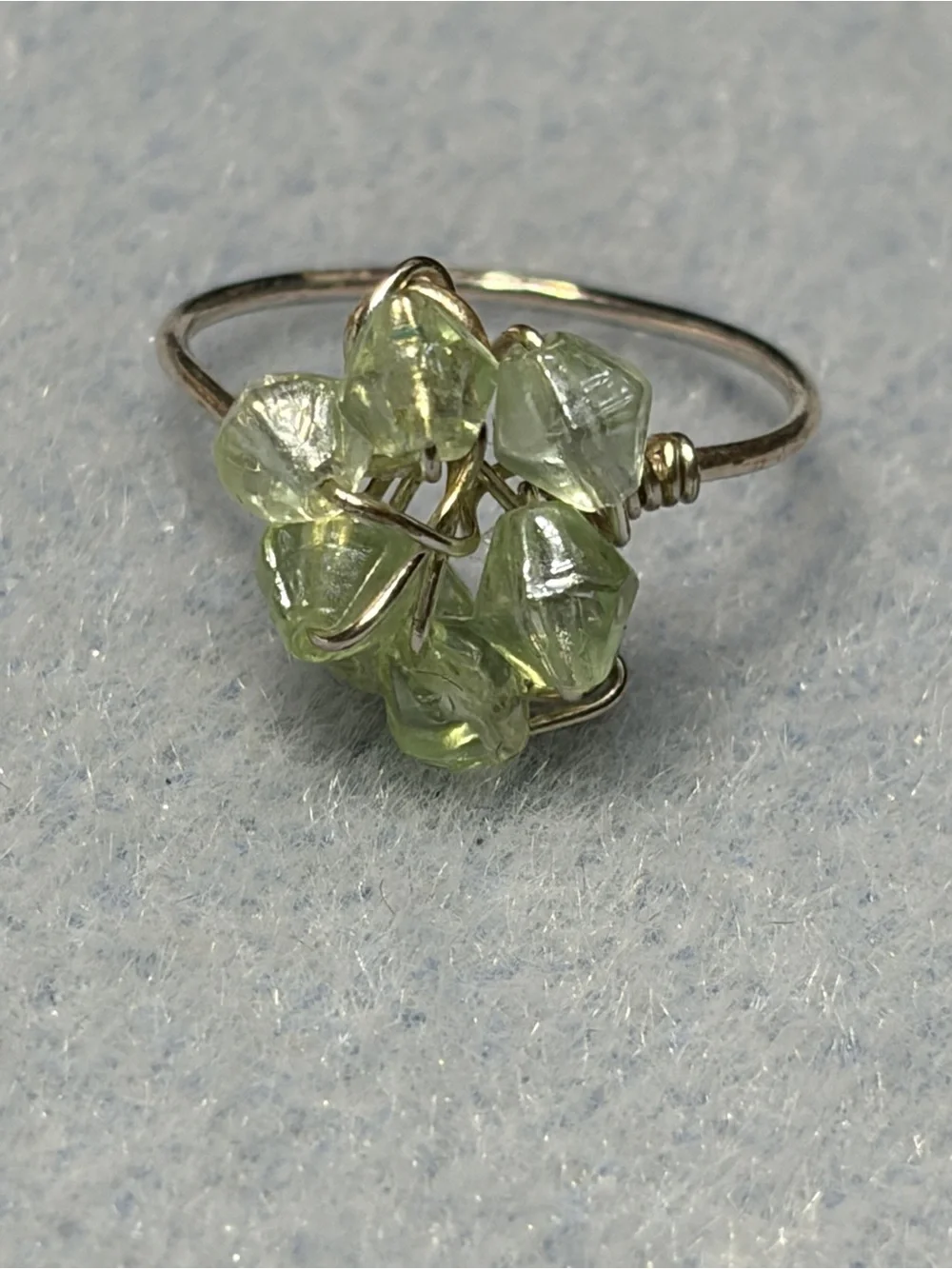 Delicate Green Bead Cluster Wire Ring